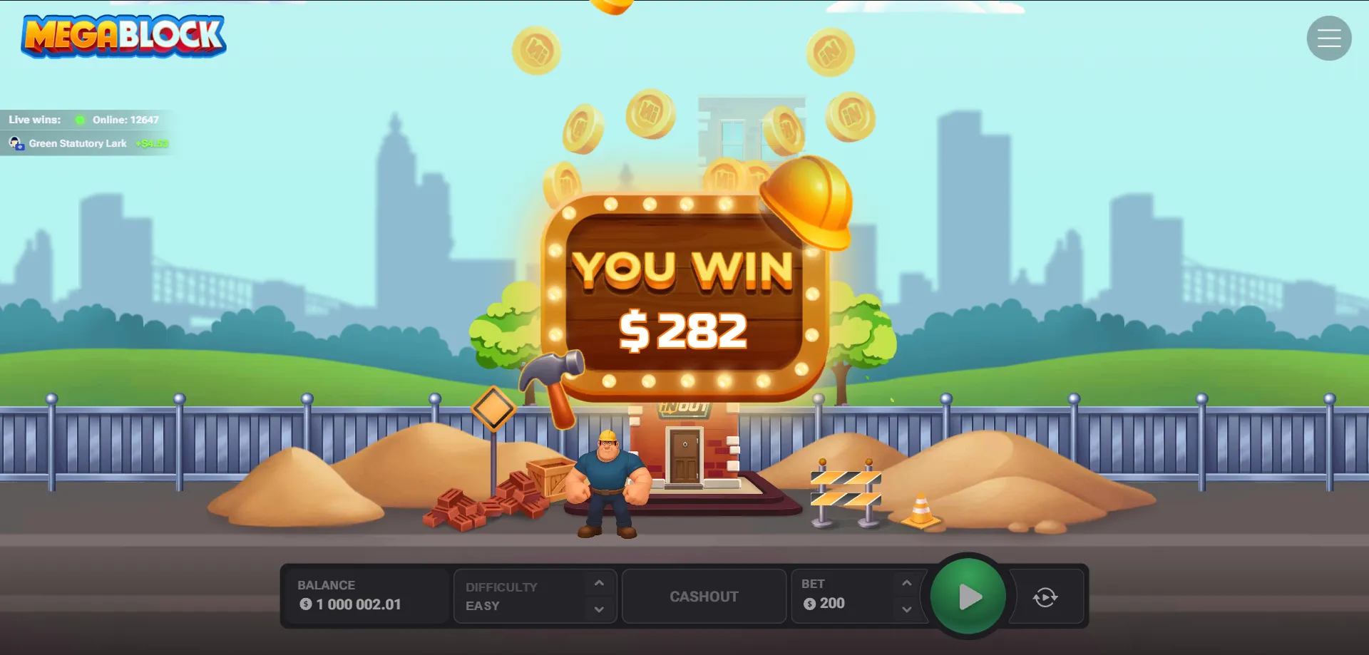 Gameplay MegaBlock in tempo reale con moltiplicatori dinamici
